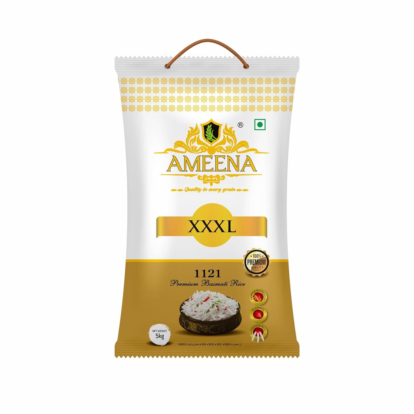 AMEENA XXXL Premium Basmati Rice 1121 Extra Long Grain Expands 25MM after cooking Suitable for Finest Pulav Rice
