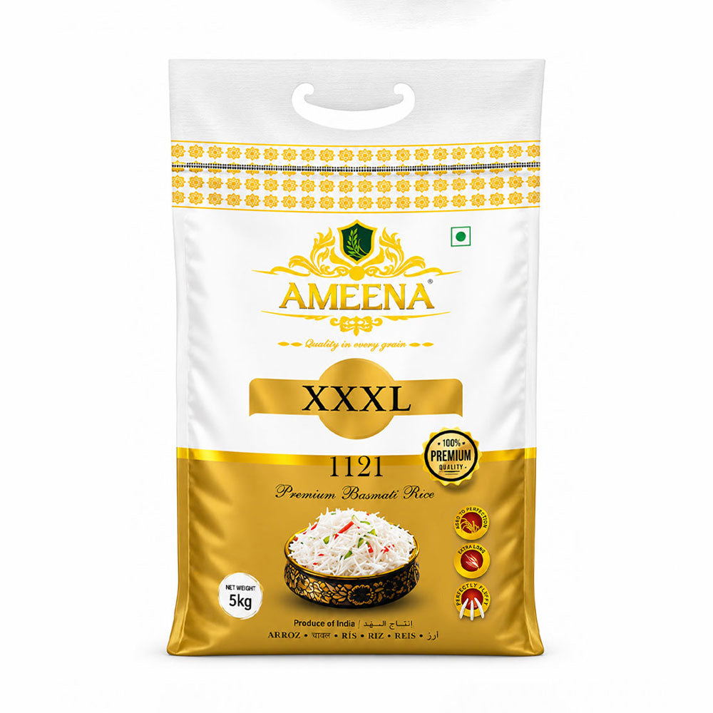 AMEENA XXXL Premium Basmati Rice 1121 Extra Long Grain Expands 25MM after cooking Suitable for Finest Pulav Rice