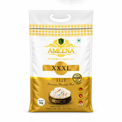 AMEENA XXXL Premium Basmati Rice 1121 Extra Long Grain Expands 25MM after cooking Suitable for Finest Pulav Rice
