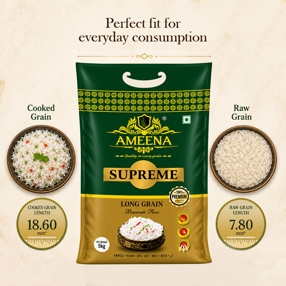 AMEENA Supreme Premium Basmati Rice Extra Long Grain For Finest Pulav Basmati Rice